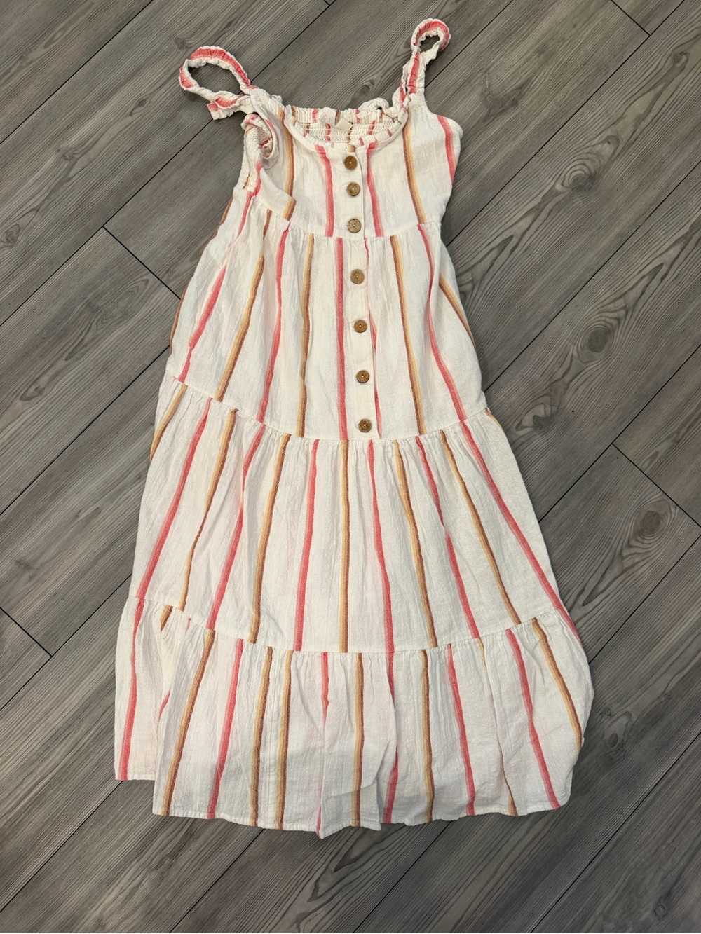 Roxy Cream Sundress with Coral and Mustard Stripes Linen/cotton Size xsmall